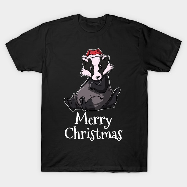 Merry Christmas Badger Santas Hat Badger T-Shirt by TheTeeBee